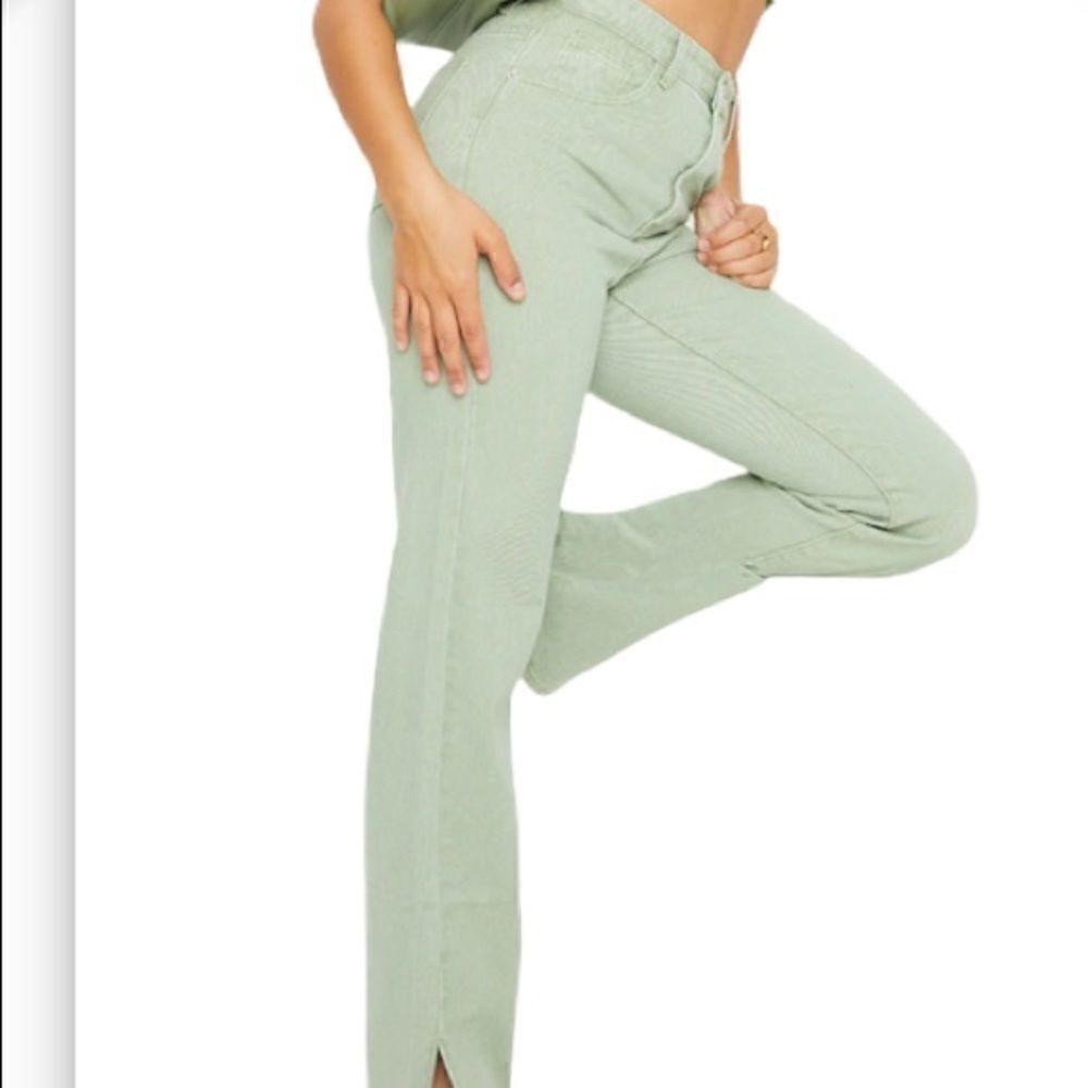 PLT Ribbed Split Hem Leggings Sz USA 4 NWT Sage Green